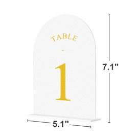 JOYIT Frosted Arch Wedding Table Numbers 1-10 with Stands – 5" X 7" Acrylic Gold Table Number Holders, Perfect for Wedding Receptions, Parties, Anniversaries, and Events