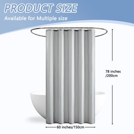 Furlinic Exact 60x78 Shower Curtain Liner Grey Polyester Fabric,Narrow Waterproof Cloth Liner for 54-58" Wide Tubs,78" Extra Long Splash Guard,Heavy Hem and Rustproof Hooks,Space Saving.