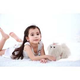 CU-MATE 11 Inch- Shih Tzu Puppy Toys Dog -White Longhaired Pomeranian Plush Stuffed Animal Realistic Dog Plush Toy Pet Present Gift