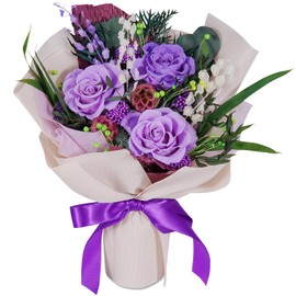 Loveliome Preserved Real Roses Bouquet - Mixed Color Eternal Roses with Dried Flowers, Vibrant Dopamine Color Palette, Long-Lasting Small Floral Arrangement for Home Decor, Mother‘s Day,Light Purple