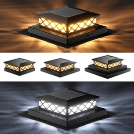 TopVelo 4 Packs Solar Post Cap Lights for Fence and Deck – Auto On/Off Outdoor Lighting, 2 Color Modes with 16 LEDs, Fits 4x4 5x5 6x6 Posts (Black)