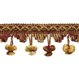 DÉCOPRO Burgundy Red Gold 2" Onion Tassel Fringe Trim Royal Romance [By The Yard]