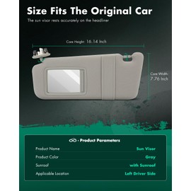 SCITOO Left Driver Side Gray Sun Visor Assembly fit for 2006 2007 2008 2009 2010 2011 for Toyota for Camry with Sunroof(74320-06800-B0,04002-30706-B0)