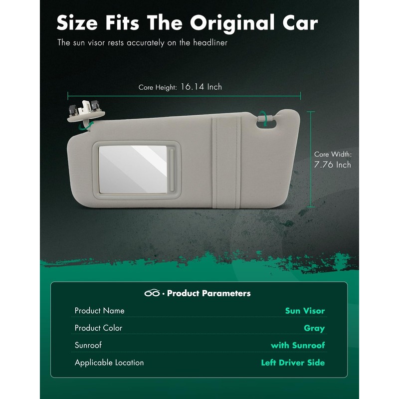 SCITOO Left Driver Side Gray Sun Visor Assembly fit for