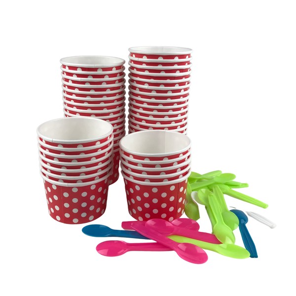 MMvolesy 8oz Red Paper Ice Cream Cups Polka Dot Paper