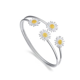WDIYIEETN Chrysanthemum Bangle Bracelet 925 Sterling Silver Two Rows Daisy Open Cuff Bangle Bracelet