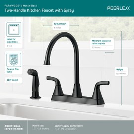 Peerless Parkwood Kitchen Faucet with Side Sprayer, Black Kitchen Sink Faucet, Two Handle Kitchen Faucet with Side Sprayer, Matte Black P2835LF-BL