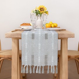 MLMW Gray Table Runner with Tassels Cotton Linen 48 Inches Long Boho Table Runner Farmhouse Small Short Coffee Table Runner