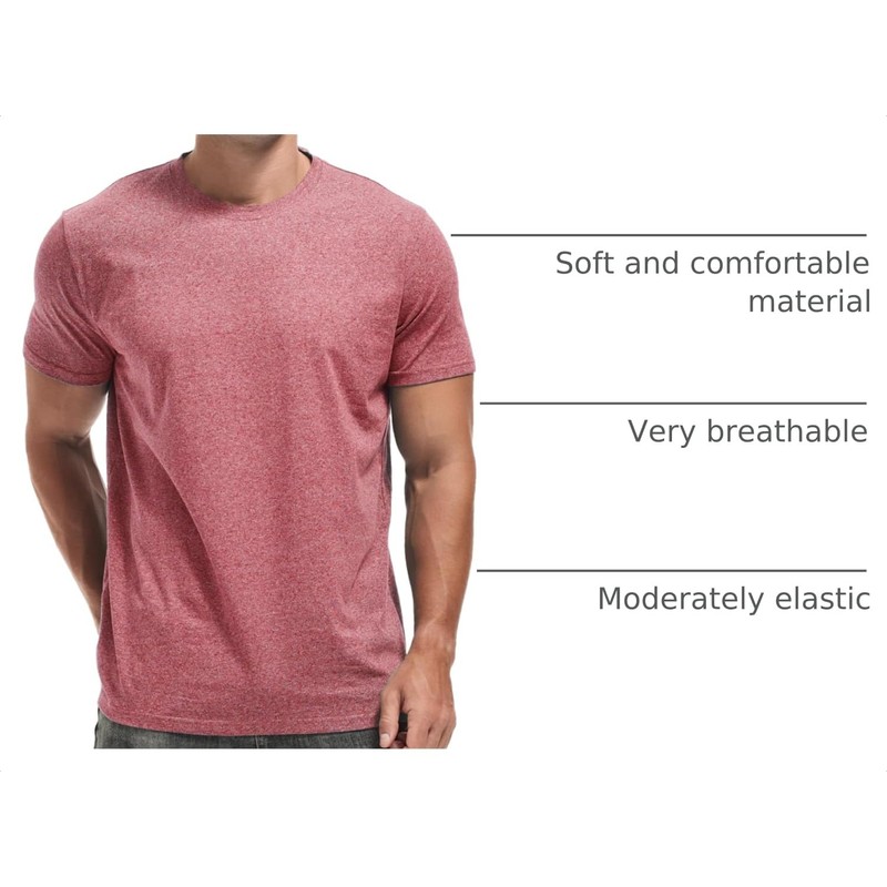 VEIISAR Men's Yarn-Dyed Cotton Stretch T-Shirt, Midweight，Red Gray 3XL