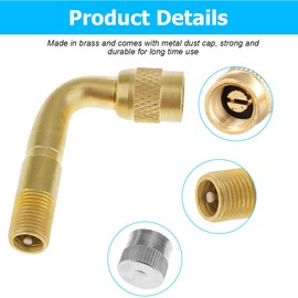 KHGUZ 2PCS Car Tire Valve Extension, 90 Degree Vehicle Tyre Valve Extension Adaptor, Flexible Brass Automotive Valve Stem Extender Accessories, Universal for Truck Motorcycle Bike Scooter (Golden)