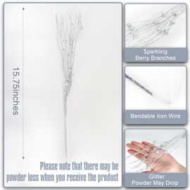 Joyhalo 24 Pack Christmas Tree Picks and Sprays, Christmas Tree Filler Decorations, Christmas Glitter Berry Stem Ornaments, Glittery Twigs, Picks, Branches for Silver Christmas Tree Decortions