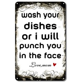 QYAYIK Funny Kitchen Metal Tin Sign 12x8 Inch, Wall Home Décor, Bar Wash Your Dishes Signed MOM