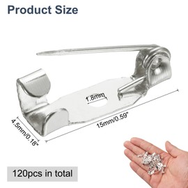 sourcing map 120 Pcs Safety Bar Pin 15mm White Silver Brooch Clasp Pins Backing Locking Pin Badge Backs with Hole for DIY Crafts Name Tags Badges Corsage Making Jewelry Making