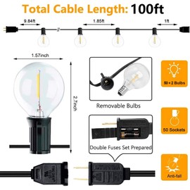 Svater Outdoor String Lights 100ft Shatterproof, Globe Patio Lights with 50pcs Plastic Bulbs, 2700K Warm White, IP45 Waterproof, Connectable Hanging Lights for Patio Balcony Party Porch