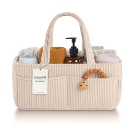 PUTSKA Baby Diaper Caddy Organizer for Changing Table – Stylish Nursery Storage Basket, Newborn Essentials, Baby Shower Gifts and Registry Must-Haves for Boy or Girl, Car Diaper Caddy, Corduroy Cream