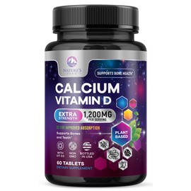 Calcium 1200 mg with Vitamin D3 - Bone Health Supplement, Vitamin D & Calcium Supplements for Women & Men - Bone Strength, Teeth & Immune Support, Nature's Calcium Pills, Bottled in USA - 60 Tablets