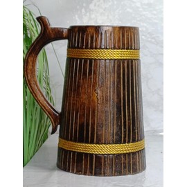 Unique Design Beer Mug use Pure Mango Wood Handmade Wooden Drinking Beer Mug For Home Bar Cafe Pub, Medium, Brown