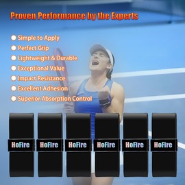 HoFire Tennis Racket Grip Tape - 6-Pack Dry Tennis Overgrip Grip Tape - Ultra Absorbent Dry Feel Tennis Grip Tape for Tennis, Pickleball - Enhance Your Racquet with Durable Tennis Grip (6-Pack Black)