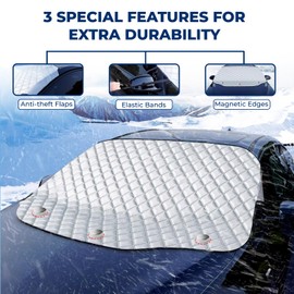 ELVYNIA Magnetic Car Windshield Covers for Winter - Large Windscreen Covers Frost with Elastic Straps | Car Cover for Ice with Storage Bag | Wind Screen Protector for Car | Snow Cover (141 X 116 CM)