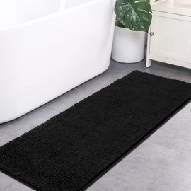 LOCHAS Luxury Bathroom Rug Shaggy Bath Mat 24 x 60 Inch, Washable Non Slip Bath Rugs for Bathroom Shower, Soft Plush Chenille Absorbent Carpets Mats, Black