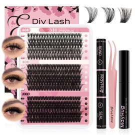 Mayhug Lash Clusters Kit - Individual Lashes Clusters, 10-18MM 300PCS Lash Extension Kit, D Curl Clusters with with Lash Bond & Seal, Remover, Tweezers, 60D+80D+100D DIY Eyelash Extension Kit