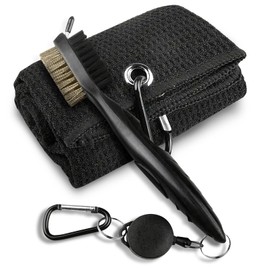 AWAVM Golf Club Brush and Microfibe Towel Kit, with Carabiner Clip Waffle Pattern Golf Cleaning Tool, Golf Cleaniner Set Golf Gifts for Men
