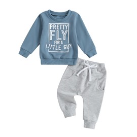 VISGOGO Baby Boy Clothes 3 6 Months,Toddler Hooded Outfits 12 18M Sweater Sweatpants Fall Winter Infant Clothing (Blue, 12-18 Months)