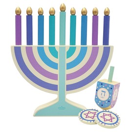 Mini Hanukkah Children Wooden Chanukah Menorah Pastel with Removable Candles (Single)