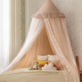 Avrsol Kids Bed Canopy - Princess Girls Fairy Dream Tent, Nursery Room for Crib Children Reading Nook Baby Crib Hanging Curtain Mosquito Net with String Lights, 27''x108''