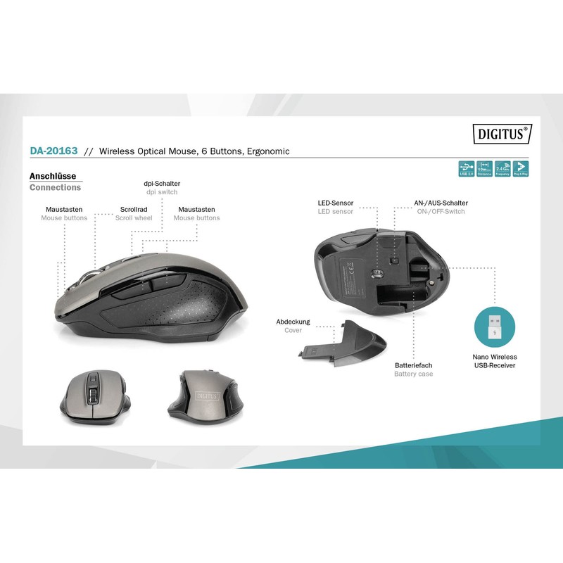 ZUB Digitus ergonomsiche optische Maus black grey