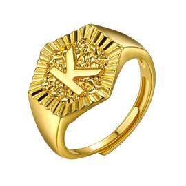 U7 Trendy Thumb Gold Rings for Women Initial K Pendant Hip Hop Man Ring