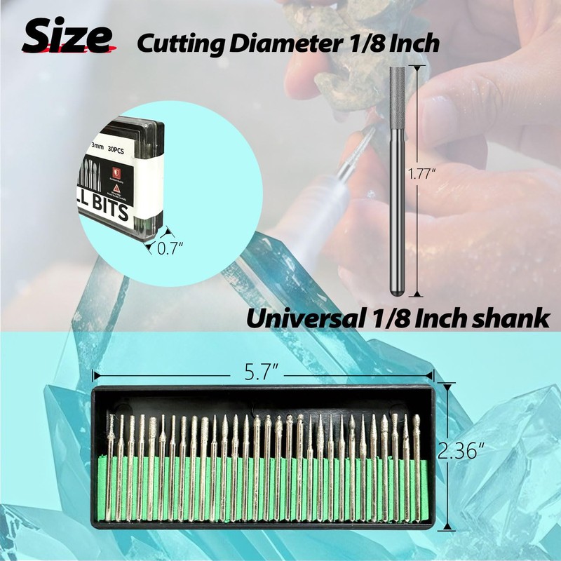 1/8" Shank Diamond Grinding Burr Bits (50 Pcs) for Dremel