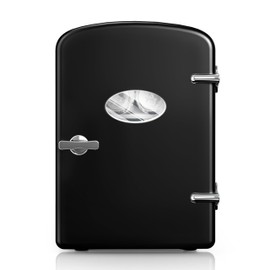 YSSOA 6L 8 Cans Compact Mini Fridge, Warmer and Cooler Portable Refrigerator with Observation Window, Freon-Free & Eco Friendly, Black