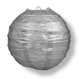 Quasimoon 6" Silver Round Paper Lantern, Crisscross Ribbing, Hanging Decorati...