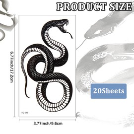 craspire 20 Stück 20 Stile Schwarze Blumen Schlange Temporäre Tattoos Für Frauen Und Männer Abnehmbar Sonnenblumen Totenkopf Terror Aufkleber Papier Wasserdicht Realistisch Langanhaltend Make Up