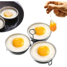 Stainless Steel Egg Poacher, Perfect Poached Egg Maker, Round Egg Cooker Rings For Breakfast Cooking Tool 3 Poached Egg Cups