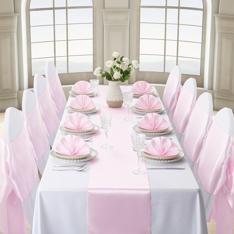 Light Pink Table Runner 12x108 Inches Long, Satin Silk-Like Smooth