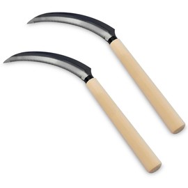 Kasoyo Mini Stainless Steel Serrated Blade, Hand-held Wooden Handle Sickle Tool, Compact and Lightweight -13.78 inches（2Pack）