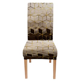 TOMWISH Chair Covers for Dining Room Set of 4,Abstract Brown Cubic Spandex Stretch Dining Room Chair Cover,Removable Washable Kitchen Parsons Chair Covers Seat Slipcovers