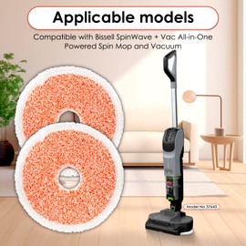 (8 Pack) 3764 Replacement Mop Pads Compatible With Bissell SpinWave + Vac Cordless 37643/3764, Hard Floor Spin Mop + Vacuum, Heavy Duty Scrubbing Mopping Pads, Orange Pads 8 Pieces