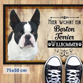 PR Print Royal Doormat Pets with Dog Picture Boston Terrier – Gift Idea for Dog Lovers and Dog Owners – Size 75 x 50 cm