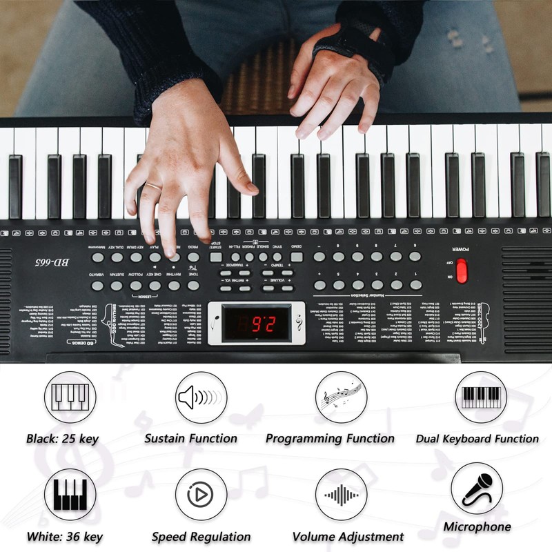 61 Key Keyboard Piano for Beginners with Lighted Keys &