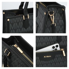 MKP Tote Bag for Women Medium Signature Monogram Satchel Handbags Purses Top Handle Shoulder Bags Wristlet Wallet Set 2pcs