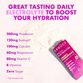 Spruce Daily Electrolytes – Zero Sugar Hydration Sachets with Potassium, Sodium, Magnesium, Vitamins & Minerals for Rehydration & Recovery – Lemon & Pomegranate – 7 Sachets