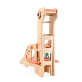 Janod Dino - Wooden Dinosaur Garage - Includes 4 Dino Cars, Elevator, and 2 Accessories - Ages 2-6 Years - J05835