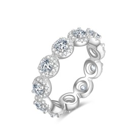 Lisandra Scott Shiny Bella Ring Made of 925 Sterling Silver, Zirconia Stones All Around with Glitter Highlight, Modern and Sparkling Silver Ring for Women and Women, Crystal Precious metal Crystal