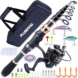 PLUSINNO Fishing Pole Fishing Rod and Reel Combos Carbon Fiber Telescopic Fishing Rod with Reel Combo Sea Saltwater Freshwater Kit