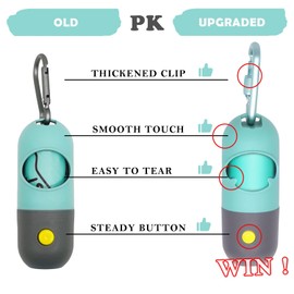 YUCHIYA Dog Poop Bags Holder with LED Flashlight, 15 Crystal Blue Bags, 3 Accessories, 3 LR44 Batteries Included