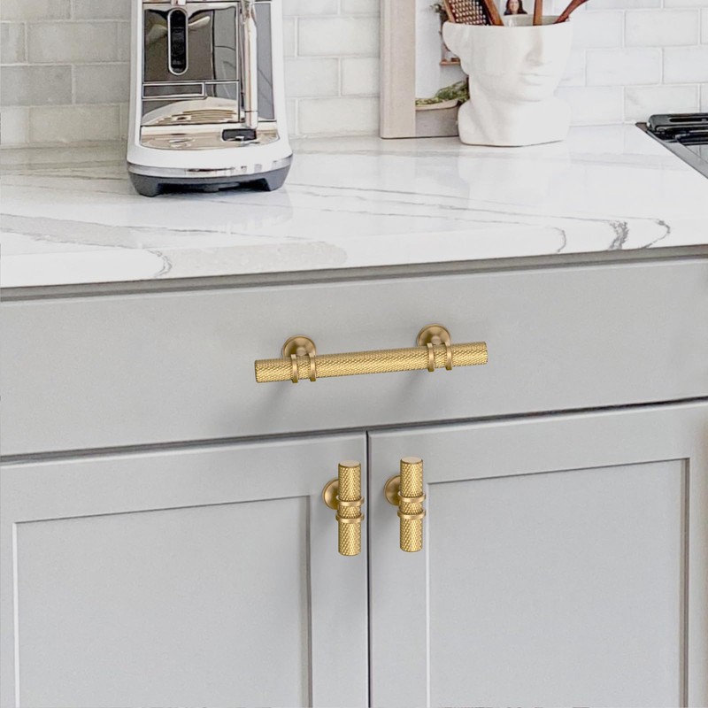 Coinkoly 10 Pack Champagne Bronze Knurled Cabinet Knobs for Dresser