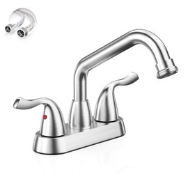Phiestina Brushed Nickel Utility Sink/Laundry Faucet, 4 Inch Centerest 2 or 3 Hole Rotatable Swivel 360° Spout with Garden Hose Threaded End, with Water Supply Line, BF25-7-BN